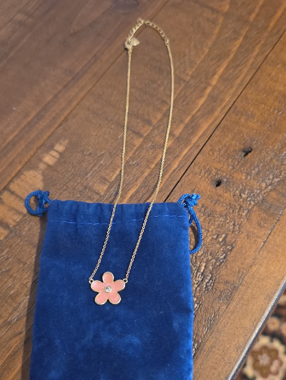 Girl's Necklace with Pink Flower Pendant